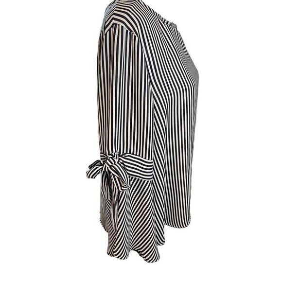 W5 Women's Black And White Striped Bell Sleeve With Bow Tie Blouse Size XL - Picture 3 of 6